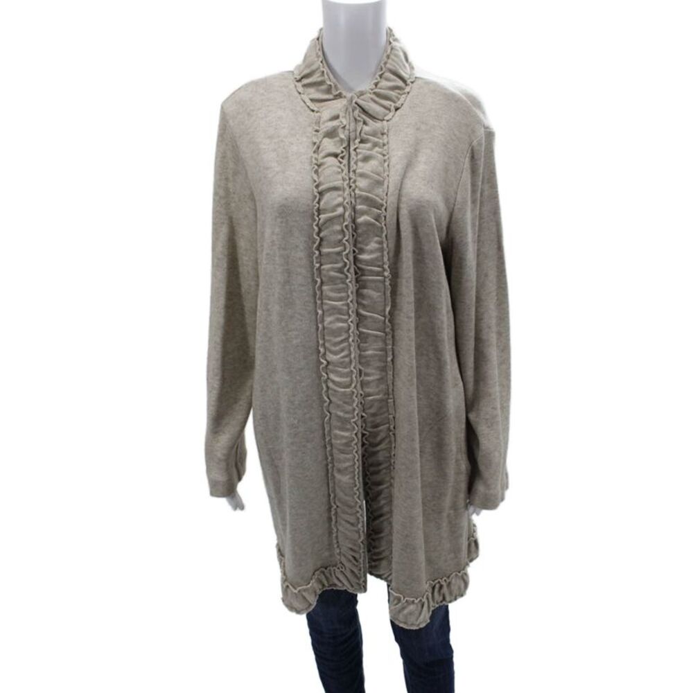 Pure Essence Womens Beige Cardigan Mock Neck Long Sleeve Size XL